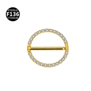 14G F136 Titaan Lichaam Piercing Sieraad Goud Kristal Tepel Ring Zirkonia Stenen