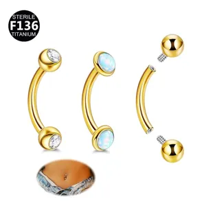 F136 Titanio Piercing Banana Curva Ombligo Ceja con Opalo y Cristal Joyeria Corporal