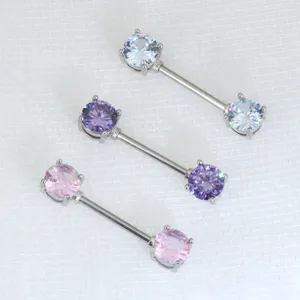 Stainless steel barbell nipple rings body piercing jewelry with colorful cubic zirconia.