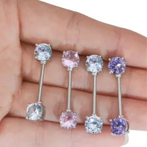 Stainless steel body piercing nipple rings with sparkling cubic zirconia stones, 4 colors set.