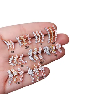Set de boucles d'oreilles en acier inoxydable et zircone, bijoux de piercing pour femmes.