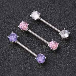 Stainless steel body piercing jewelry with sparkling cubic zirconia stones, stylish and durable.