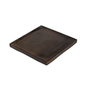 Vierkant houten theeplateau pottenhouder vintage houten themat voor thuis en kantoor.
