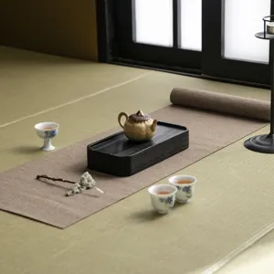 Bandeja de té de madera de fresno estilo Wabi-Sabi soporte de tetera para hogar.