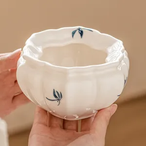 Keramik Handbemalt Orchidee Blütenblatt Teebecken Chinesischer Stil Jianshui Teewäsche Gongfu Tee Zubehör Abwasserschale