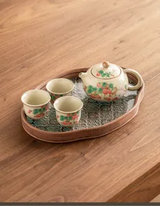 Strawberry rabbit ceramic kung fu tea set with one teapot and three cups for home gift.