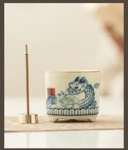 Conjunto de quemador de incienso de ceramica dragon con soporte metalico, incensario tradicional