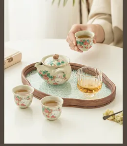Strawberry rabbit ceramic kung fu tea set with teapot and three cups for home tea lovers