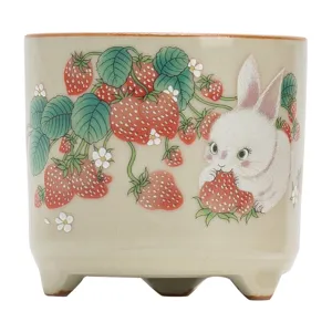 Bruciatore di incenso in ceramica con coniglio e fragola, simpatica decorazione per la casa.