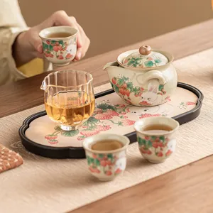 Ceramic Kung Fu Tea Set Rabbit Strawberry Teapot Cups Tray Chinese Style Home Use