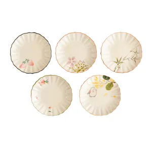 Handbemalte Keramik Blütenförmige Teeuntersetzer und Dessertteller Set 5 Stück für Küche Tisch.