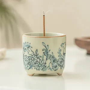ceramic incense burner cute rabbit sunflower stick holder for home office desktop decoration