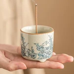 Ceramic rabbit incense burner holder sunflower cute desktop ornament for home indoor