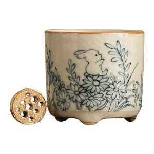 Ceramic rabbit incense burner holder home indoor tea set accessory cute desktop ornament