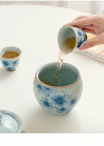 Bol a dechets de thé ceramique jianshui motif floral bleu et blanc accessoire service a thé