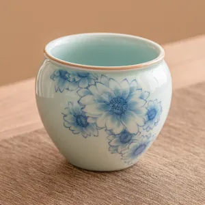 Style Chinois Porcelaine Bleue et Blanche Tournesol Lavage de Thé Accessoire de Théière en Céramique Pot de Résidus de Thé