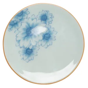 Piatto piattino da tè in ceramica blu e bianco con motivo di girasole per decorazione set tè.