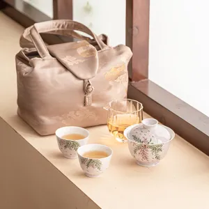 Hand Painted Wisteria Flower Kung Fu Tea Set Ceramic Gaiwan Tea Cup Heat Resistant Glass Fair Cup Traditional Chiese Teaware