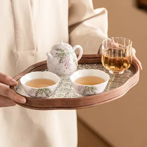 Service à Thé Kung Fu en Céramique Glycine Peint à Main Théière avec Tasses et Plateau de Service Boîte Cadeau de Voyage