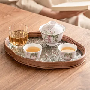 Hand-painted wisteria ceramic kung fu tea set with glass tea tray for home travel gift
