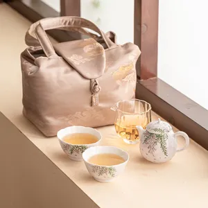 Service à thé glycine peint main théière céramique tasses avec sac de rangement cadeau