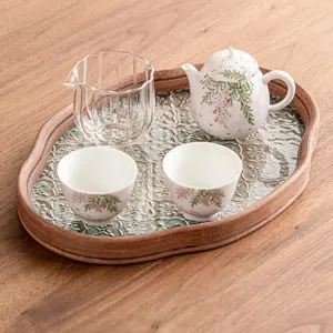 Set de thé en céramique glycine peint à la main avec théière et tasses, cadeau chinois élégant.