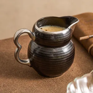 Pot à lait en céramique avec poignée argentée, tasse à café émaillée vintage pour avoine.