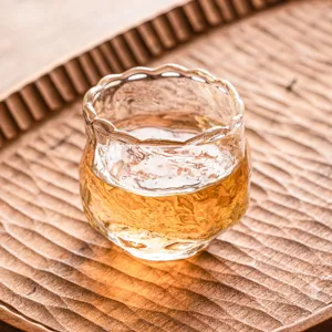 Transparent glass tea cup heat-resistant petal design tasting cup single master cup