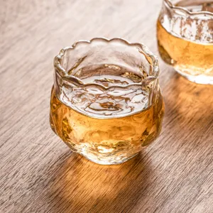 Transparent glass tea cup rose bud design small tasting cup heat resistant glassware for tea lover