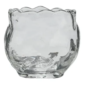 Transparent glass tea cup with wave edge design, perfect for daily tea tasting and home decor.