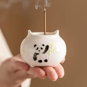 Handmade Ceramic Panda Incense Burner Hand Painted Cute Animal Joss Stick Holder Desktop Home Teahouse Incense Base