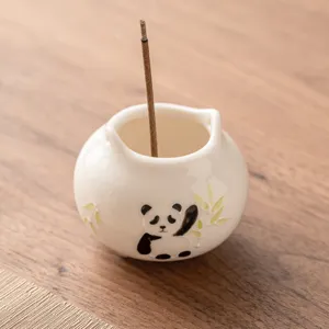 Ceramic Panda Incense Holder Hand-painted Cute Animal Censer Base for Home Yoga Tea Room