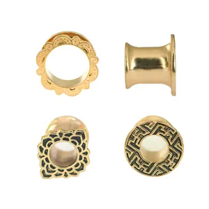 Edelstahl Ohr-Gauge Expander Außengewinde Retro Gezackt Geometrisches Muster Emaille Body Piercing Schmuck Für Herren Damen