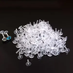 Transparante acryl piercing houders bulk set, labret basis knopjes en kristal top details.