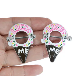 Stainless steel ice cream nipple rings featuring cool punk style and colorful sprinkles.