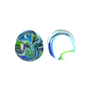 Galaxie blau grün Glas Ohr Dehner Tunnel Piercing Schmuck Detailansicht 6 bis 25mm