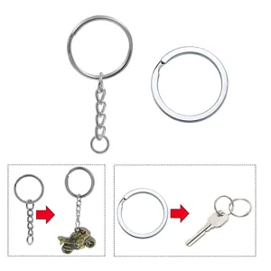 Detail shot showing stainless steel key rings, split rings, and hardware assembly steps.