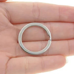 Stainless steel flat split key ring close-up, perfect hardware detail for DIY crafts and bags.