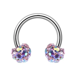 Anneau de piercing fer à cheval en acier inoxydable avec cristaux colorés pour nez.