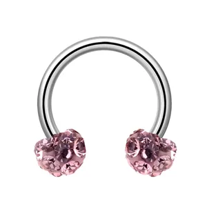 Anneau de piercing fer à cheval en acier inoxydable avec boule cristal rose pour corps bijoux