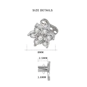 Stainless steel floral dermal anchor piercing size details with sparkling cubic zirconia stones.