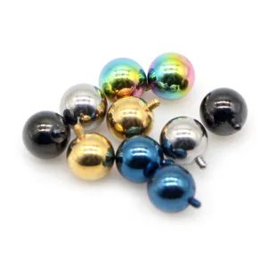 Edelstahl Piercing Ersatzkugeln Detailansicht in vielen Farben mit kleinem Gewinde.