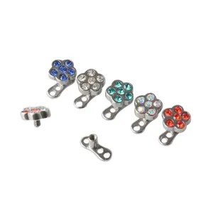 316L Stainless Steel Flower Dermal Anchor Piercing Jewelry Micro Dermal Top Skin Diver With Rhinestone Inlaid Body Jewelry