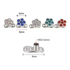 Stainless Steel Dermal Anchor Piercing Jewelry Crystal Flower Top Body Piercing 16G