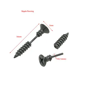 Trendy Stainless Steel Screw Nipple Piercing Body Jewelry Punk Style Earring 14G