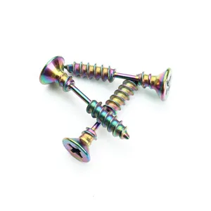Multicolor electroplated stainless steel screw shape ear studs for punk fashion style.