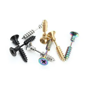 Trendy stainless steel screw ear studs and body piercing jewelry in multiple colors.