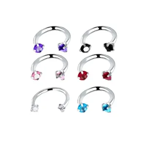Anneaux de piercing fer à cheval en acier inoxydable avec belles pierres zirconia colorées.