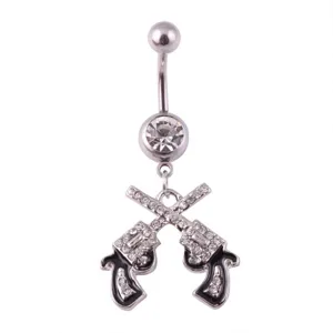 Stainless steel crystal double gun belly button ring piercing body jewelry 1.6x10mm