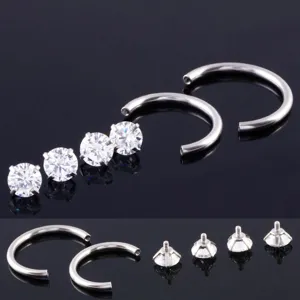 Anneau de piercing fer à cheval en acier titane avec hauts filetés en zircone brillante.